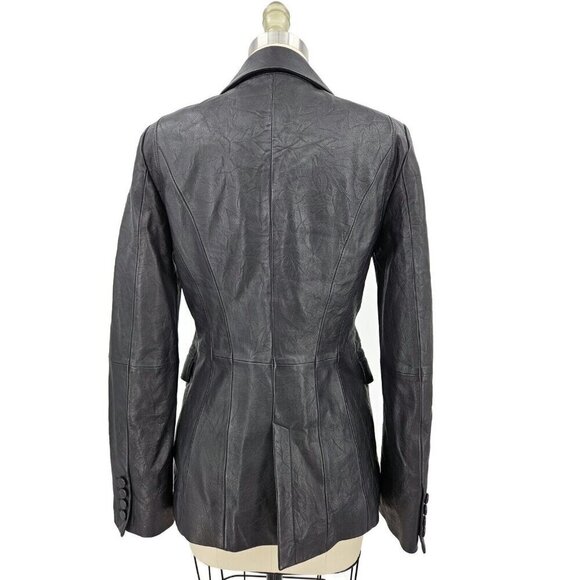 New Paige Yesenia Black Crinkle Leather Blazer Womens S Jacket - Picture 3 of 8